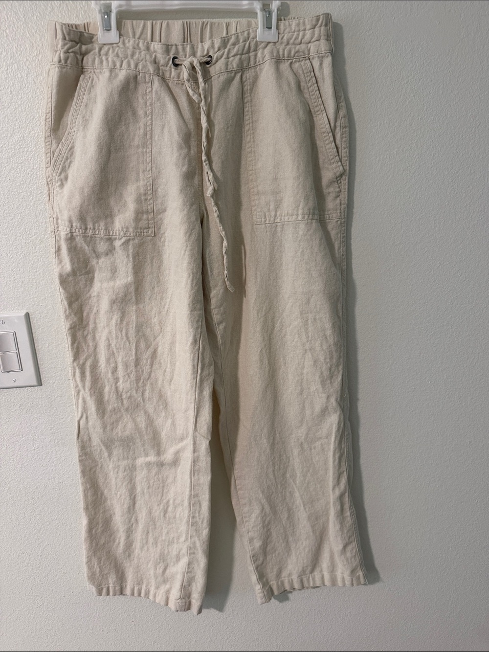 Men's Casual Drawstring Linen-Blend Pants in Cream